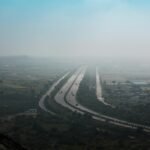 Drone shot of a highway in Hyderabad, showcasing transportation and infrastructure.